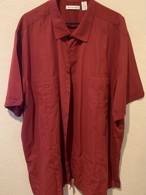 Cubavera Men's Short Sleeve Button-Up Shirt - Rust Red